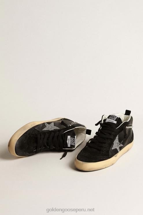 FDVPX161 Golden Goose mujer mid star de napa y ante negro con estrella de cristal de swarovski
