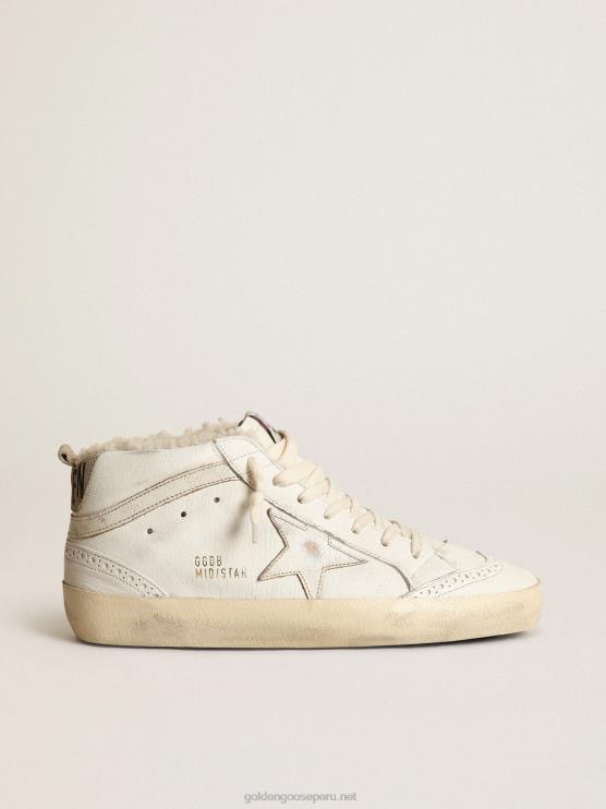 FDVPX192 Golden Goose mujer mid star en napa con estrella de cuero blanco brillante y flash