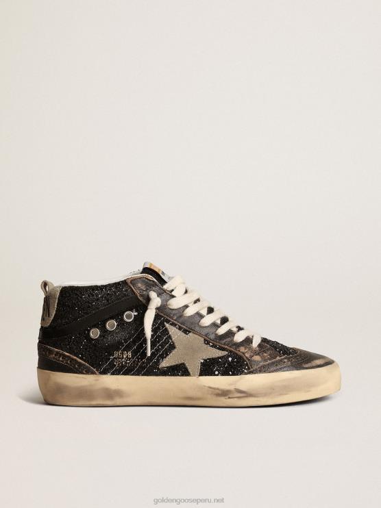 FDVPX222 Golden Goose mujer estrella media en brillo negro con estrella de ante gris paloma y refuerzo en el talón