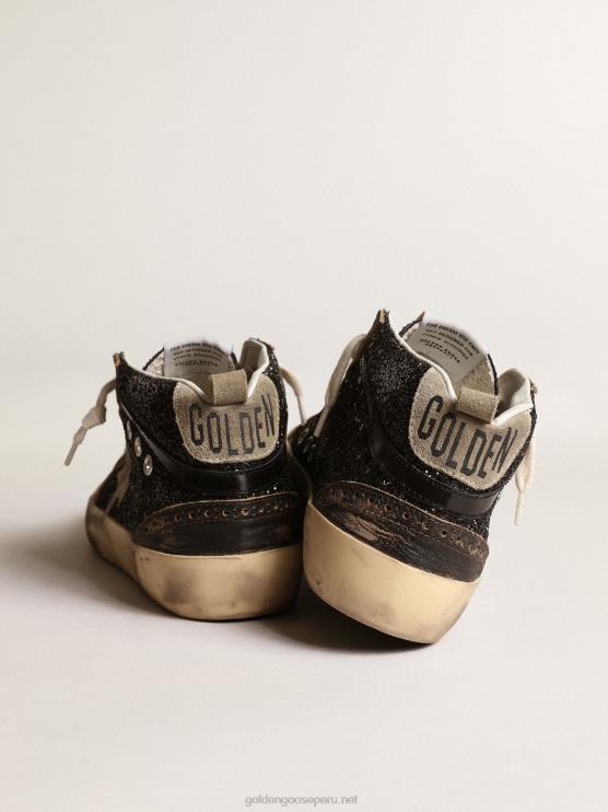 FDVPX222 Golden Goose mujer estrella media en brillo negro con estrella de ante gris paloma y refuerzo en el talón