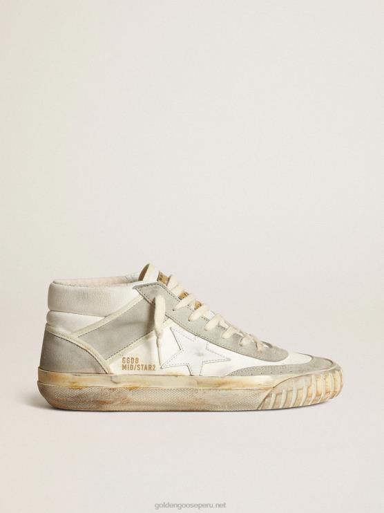 FDVPX224 Golden Goose mujer zapatillas mid star con inserciones de ante gris hielo y estrella de piel blanca