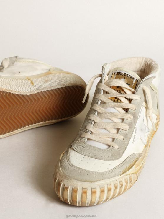 FDVPX224 Golden Goose mujer zapatillas mid star con inserciones de ante gris hielo y estrella de piel blanca