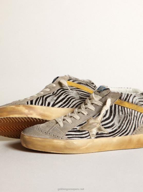 FDVPX22 Golden Goose mujer Deportivas mid star de piel de potro con estampado de cebra, estrella de piel metalizada dorada y destello de ante color mostaza