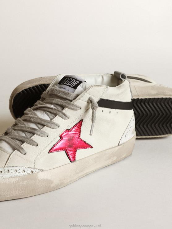 FDVPX231 Golden Goose mujer estrella intermedia con estrella de cuero laminado rosa y destello negro