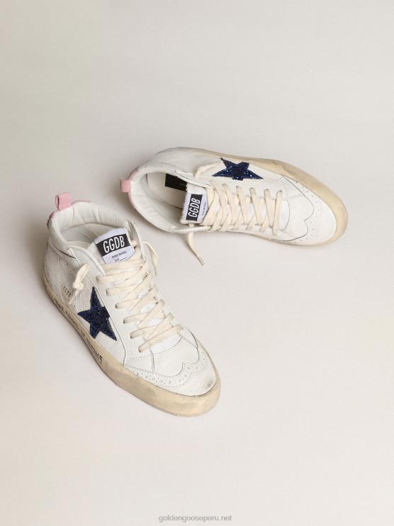 FDVPX232 Golden Goose mujer estrella media con estrella de purpurina azul y refuerzo del talón de ante rosa