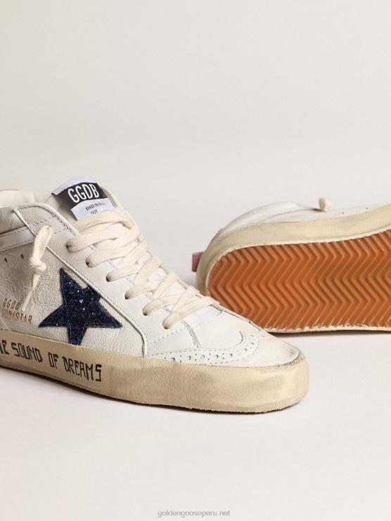 FDVPX232 Golden Goose mujer estrella media con estrella de purpurina azul y refuerzo del talón de ante rosa
