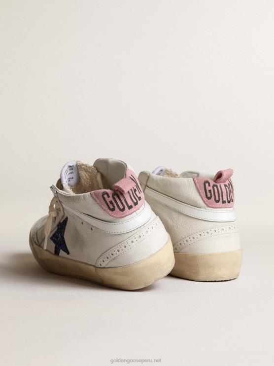 FDVPX232 Golden Goose mujer estrella media con estrella de purpurina azul y refuerzo del talón de ante rosa
