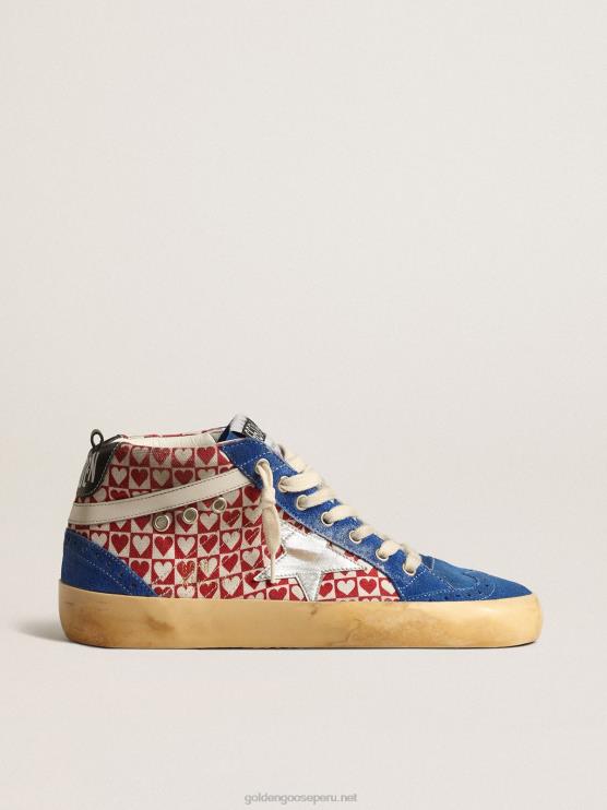 FDVPX280 Golden Goose mujer mid star de lona con estampado de corazones y estrella plateada