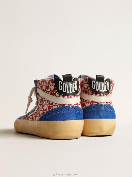 FDVPX280 Golden Goose mujer mid star de lona con estampado de corazones y estrella plateada