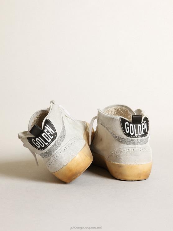 FDVPX37 Golden Goose mujer Deportivas mid star de ante blanco con estrella y flash de microcristales de swarovski plateados