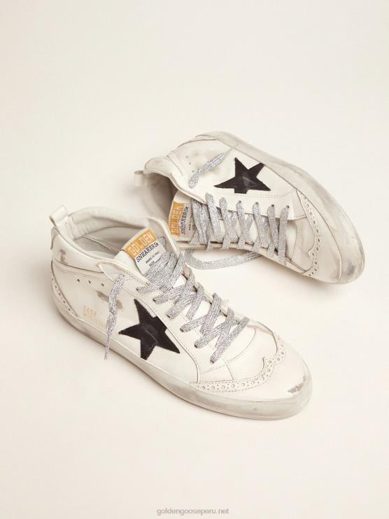 FDVPX4 Golden Goose mujer zapatillas deportivas de media estrella con refuerzo laminado en el talón y cordones brillantes