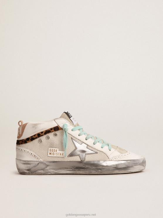 FDVPX56 Golden Goose mujer zapatillas deportivas de media estrella con refuerzo del talón de piel metalizada plateada y flash de piel de potro con estampado de leopardo