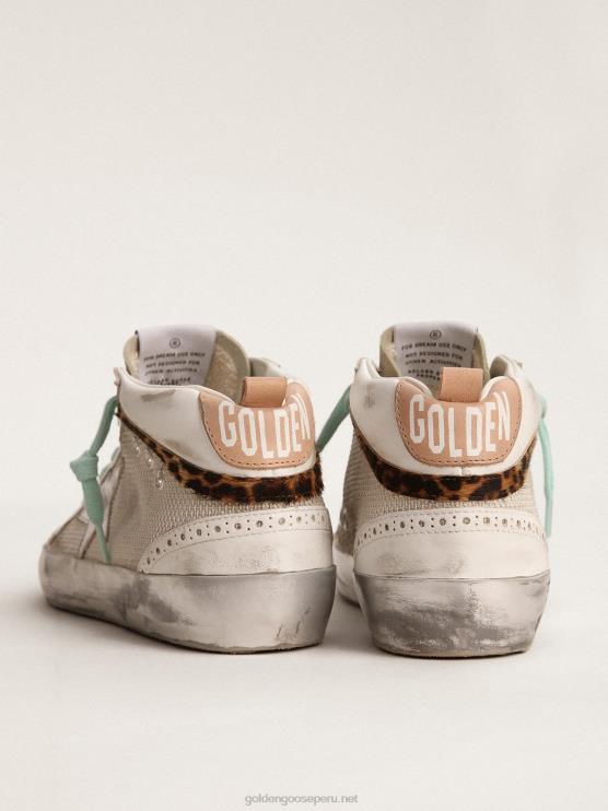FDVPX56 Golden Goose mujer zapatillas deportivas de media estrella con refuerzo del talón de piel metalizada plateada y flash de piel de potro con estampado de leopardo