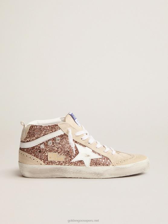 FDVPX58 Golden Goose mujer zapatillas mid star con purpurina rosa y dorado