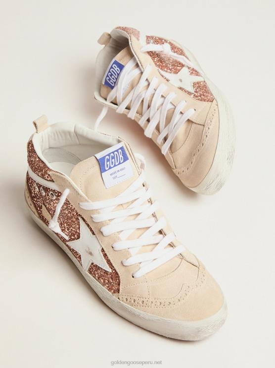 FDVPX58 Golden Goose mujer zapatillas mid star con purpurina rosa y dorado
