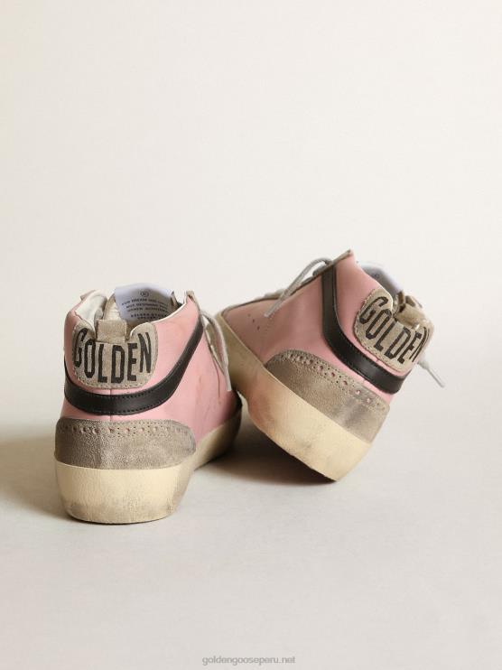 FDVPX81 Golden Goose mujer Zapatillas mid star ltd de piel rosa con estrella de purpurina plateada y flash de piel negra