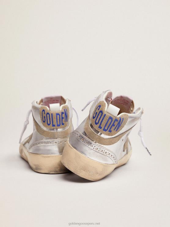 FDVPX85 Golden Goose mujer Zapatillas mid star de piel plateada metalizada con estrella y flash de ante gris tórtola