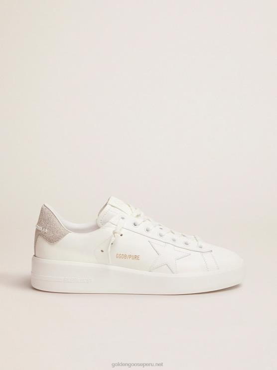FDVPX106 Golden Goose mujer Zapatillas deportivas purestar de piel blanca con refuerzo del talón con purpurina color champán