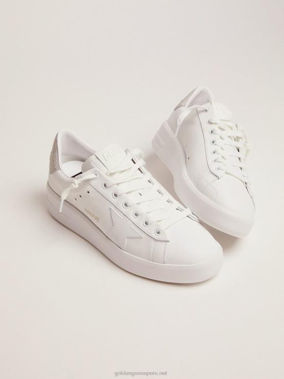 FDVPX106 Golden Goose mujer Zapatillas deportivas purestar de piel blanca con refuerzo del talón con purpurina color champán