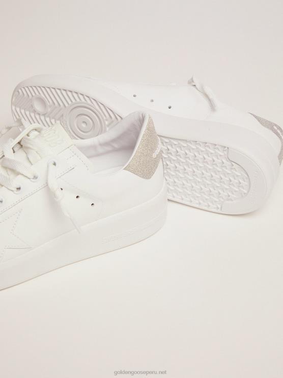FDVPX106 Golden Goose mujer Zapatillas deportivas purestar de piel blanca con refuerzo del talón con purpurina color champán