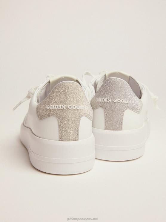 FDVPX106 Golden Goose mujer Zapatillas deportivas purestar de piel blanca con refuerzo del talón con purpurina color champán