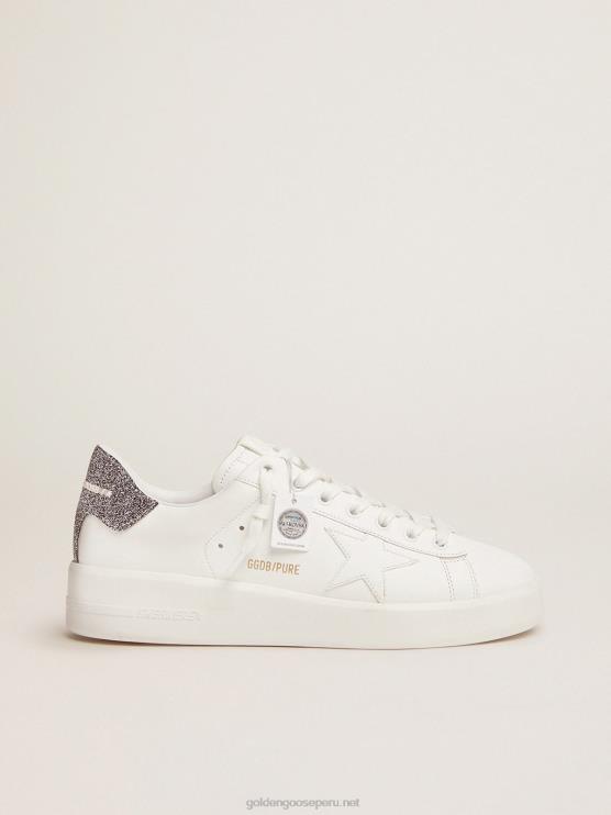 FDVPX130 Golden Goose mujer Zapatillas deportivas purestar de piel blanca con refuerzo de cristal Swarovski plateado en el talón