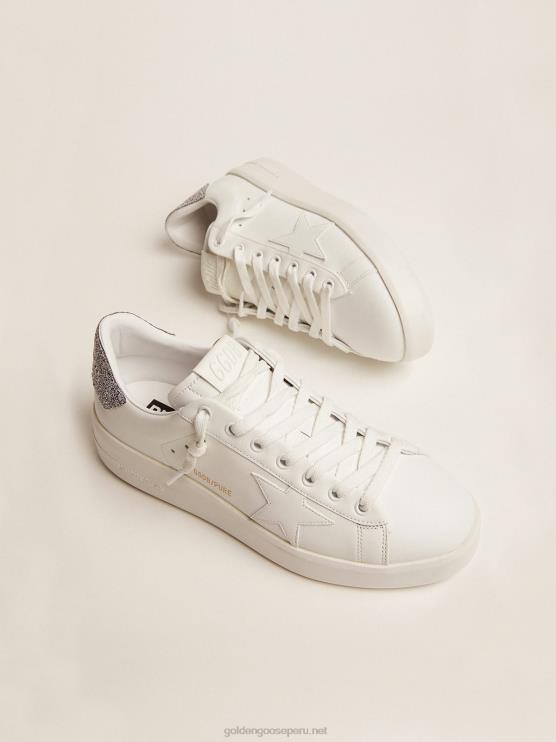 FDVPX130 Golden Goose mujer Zapatillas deportivas purestar de piel blanca con refuerzo de cristal Swarovski plateado en el talón