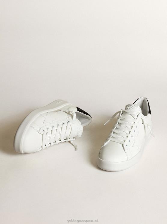 FDVPX204 Golden Goose mujer Zapatillas deportivas purestar de piel blanca con estrella tono sobre tono y refuerzo del talón con cristales de swarovski negros