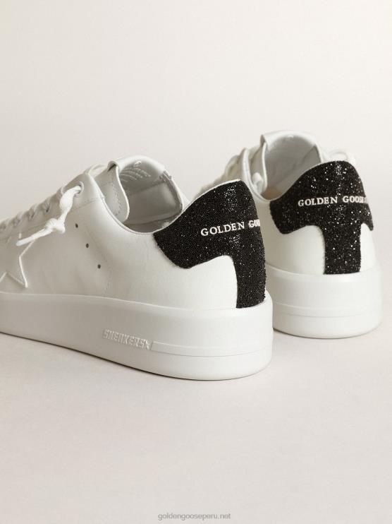 FDVPX204 Golden Goose mujer Zapatillas deportivas purestar de piel blanca con estrella tono sobre tono y refuerzo del talón con cristales de swarovski negros