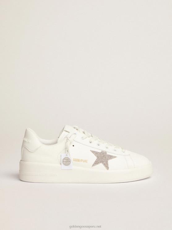 FDVPX97 Golden Goose mujer purestar de piel blanca con estrella de cristal de swarovski plateada