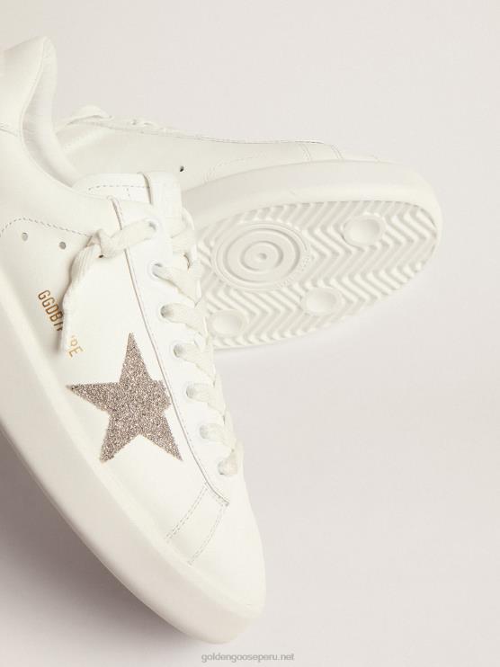 FDVPX97 Golden Goose mujer purestar de piel blanca con estrella de cristal de swarovski plateada