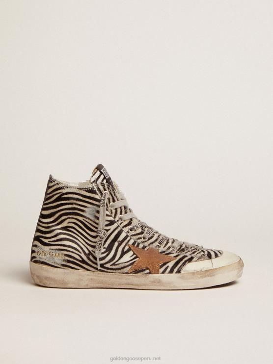 FDVPX119 Golden Goose mujer Deportivas francy penstar ltd de piel de potro con estampado de cebra y estrella de ante color tabaco