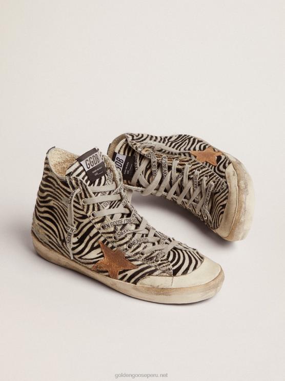 FDVPX119 Golden Goose mujer Deportivas francy penstar ltd de piel de potro con estampado de cebra y estrella de ante color tabaco