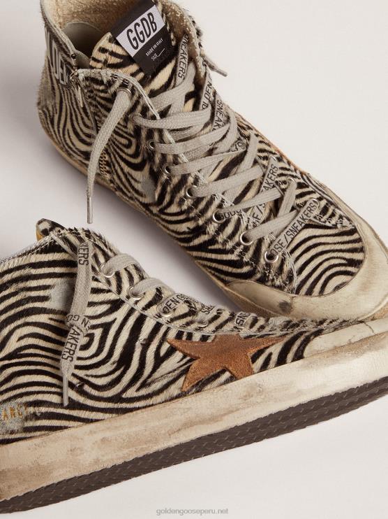 FDVPX119 Golden Goose mujer Deportivas francy penstar ltd de piel de potro con estampado de cebra y estrella de ante color tabaco
