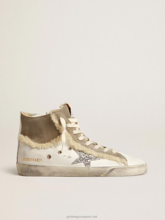 FDVPX143 Golden Goose mujer francy de piel y ante con estrella de purpurina plateada