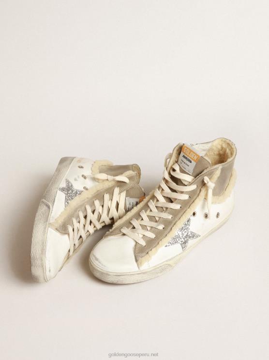 FDVPX143 Golden Goose mujer francy de piel y ante con estrella de purpurina plateada