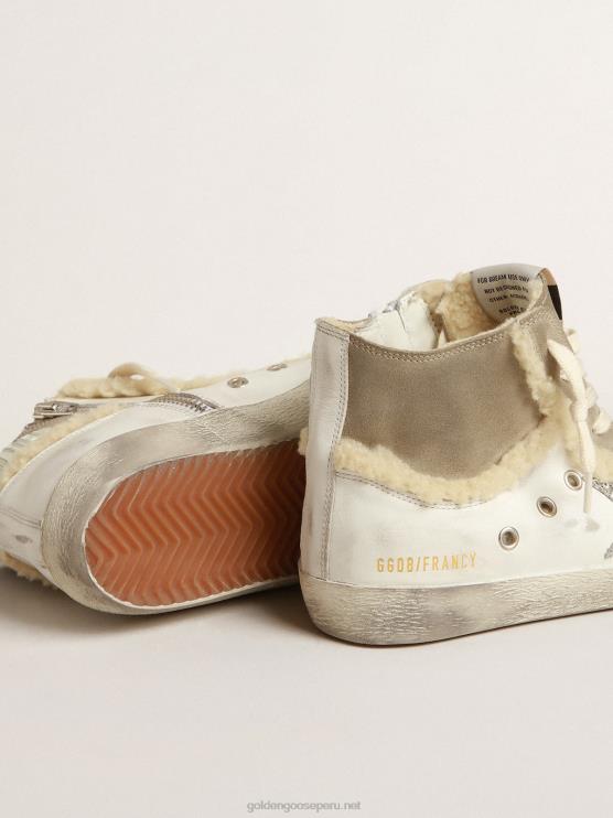 FDVPX143 Golden Goose mujer francy de piel y ante con estrella de purpurina plateada