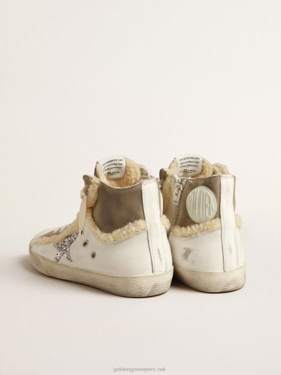 FDVPX143 Golden Goose mujer francy de piel y ante con estrella de purpurina plateada