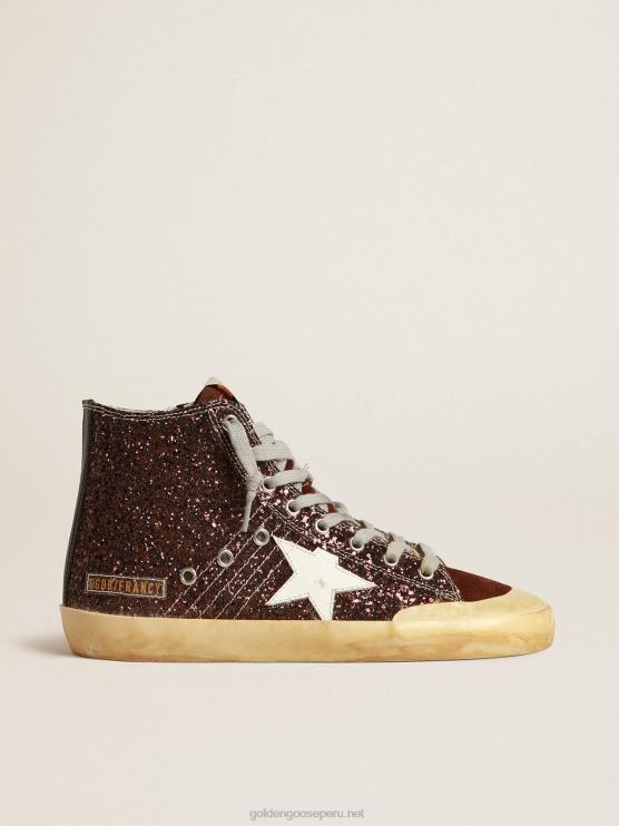 FDVPX163 Golden Goose mujer francy penstar en brillo marrón con estrella de cuero blanco
