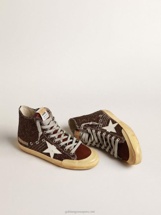 FDVPX163 Golden Goose mujer francy penstar en brillo marrón con estrella de cuero blanco