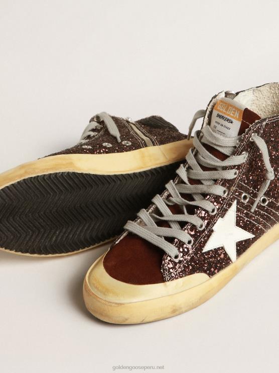FDVPX163 Golden Goose mujer francy penstar en brillo marrón con estrella de cuero blanco