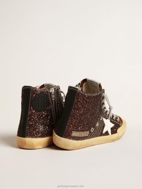 FDVPX163 Golden Goose mujer francy penstar en brillo marrón con estrella de cuero blanco