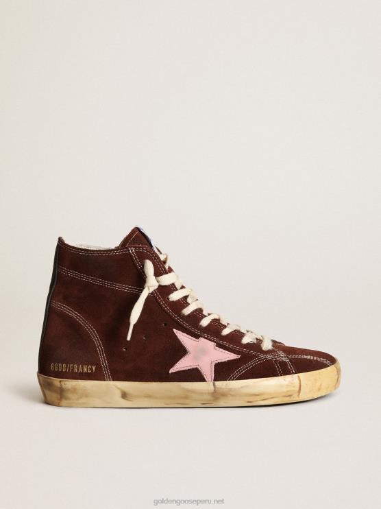 FDVPX164 Golden Goose mujer Zapatillas francy de ante marrón con estrella de piel rosa y refuerzo del talón de napa negra