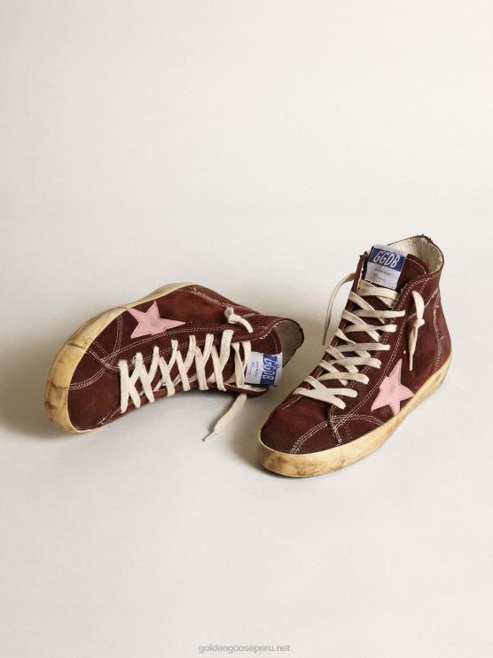 FDVPX164 Golden Goose mujer Zapatillas francy de ante marrón con estrella de piel rosa y refuerzo del talón de napa negra
