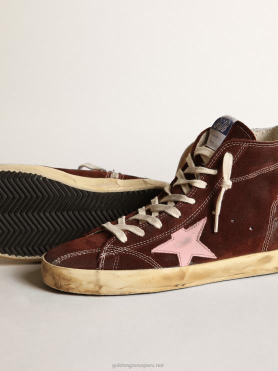 FDVPX164 Golden Goose mujer Zapatillas francy de ante marrón con estrella de piel rosa y refuerzo del talón de napa negra
