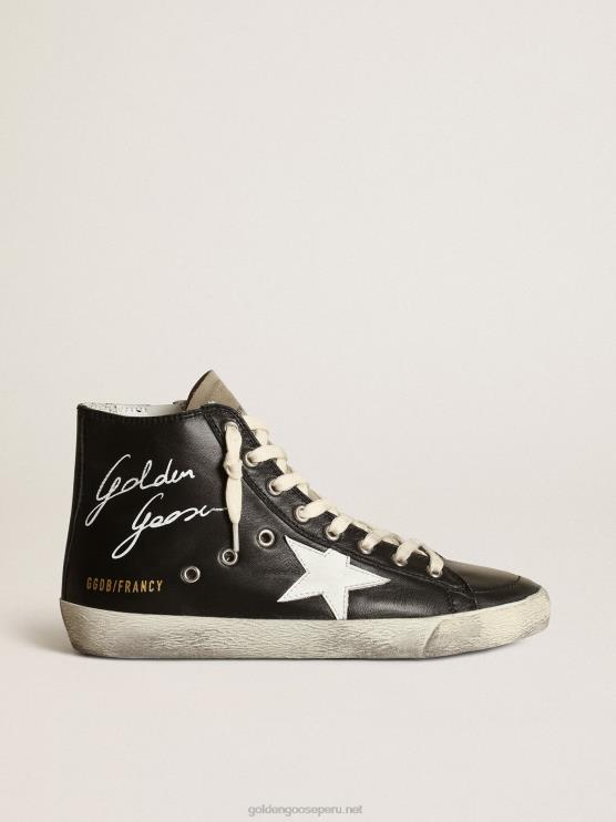 FDVPX262 Golden Goose mujer Zapatillas francy de napa negra con estrella de cuero blanco y lengüeta de ante gris tórtola