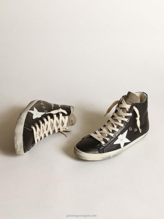 FDVPX262 Golden Goose mujer Zapatillas francy de napa negra con estrella de cuero blanco y lengüeta de ante gris tórtola