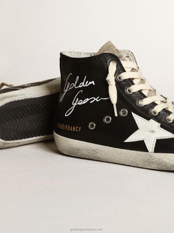 FDVPX262 Golden Goose mujer Zapatillas francy de napa negra con estrella de cuero blanco y lengüeta de ante gris tórtola