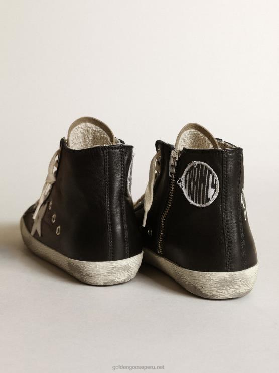 FDVPX262 Golden Goose mujer Zapatillas francy de napa negra con estrella de cuero blanco y lengüeta de ante gris tórtola