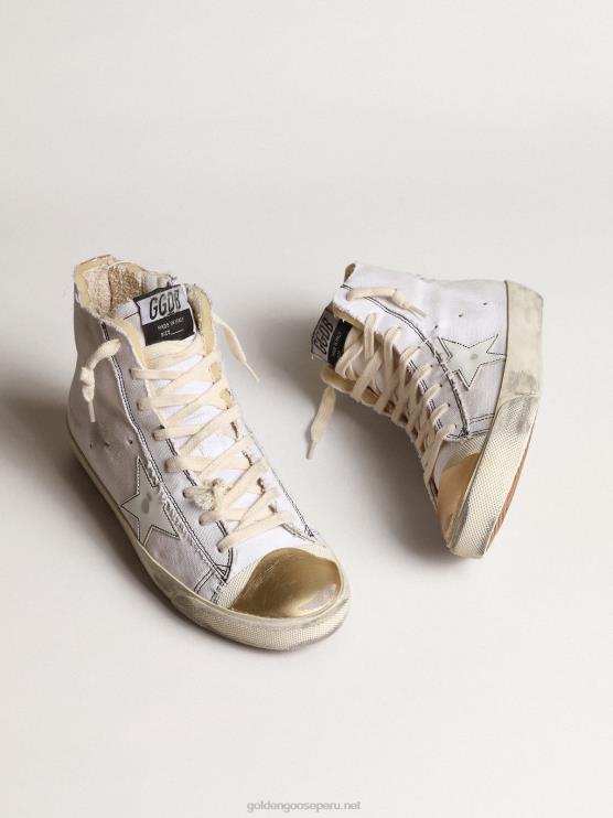 FDVPX28 Golden Goose mujer zapatillas francy lab con estrella de piel blanca y puntera de piel metalizada dorada